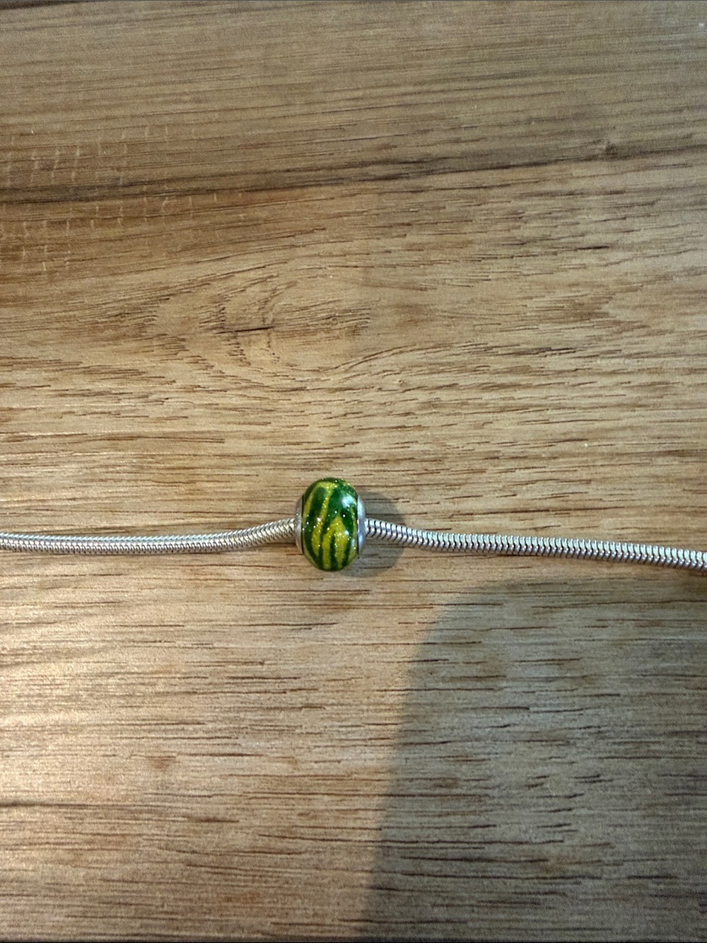 Murano Green and Yellow Striped Glass Charm